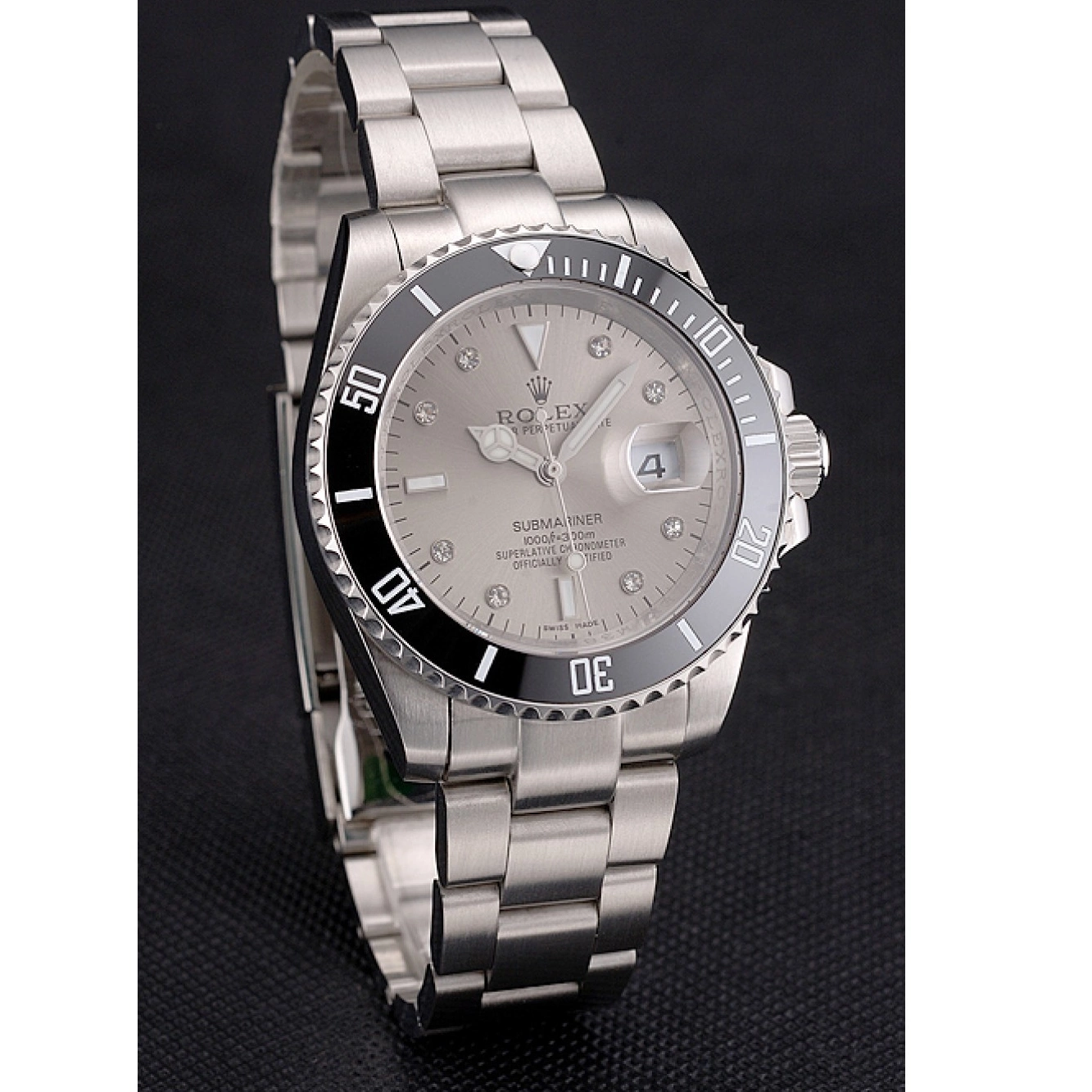 Rolex copies cheap Bezel And Case Submariner Silver Bracelet Stainless Diamond Markings Steel Swiss Rolex Black Dial 0516